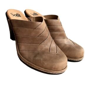 Sofft Wide High Heeled Leather Mules with Decorative Top Stitching size 7.5 W